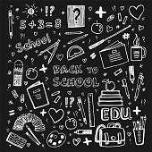 Back to School Vector illustration with white on black blackboard. You can use it wherever you need this vector image. For example for printing, for design, crafts, fabric, cards, wallpaper and more.