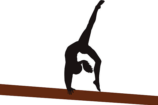 Back Walkover Level 6 Gymnast doing a back walkover on the beam. Vector illustration includes CS2, EPS and high res jpeg gymnastic silhouette stock illustrations
