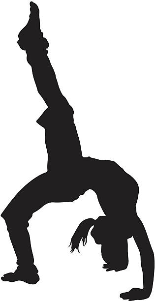 Backflip silhouette A woman stretching before a backflip gymnastics clipart stock illustrations