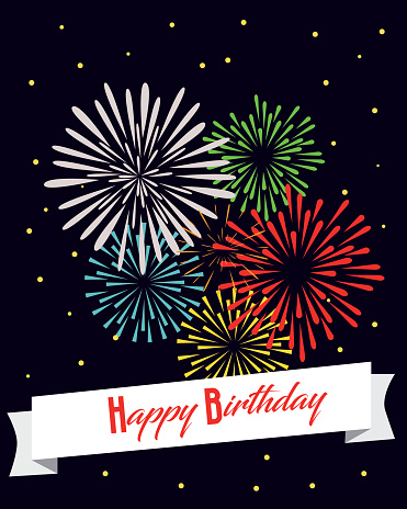 Background fireworks , birthday greetings card . Vector illustration