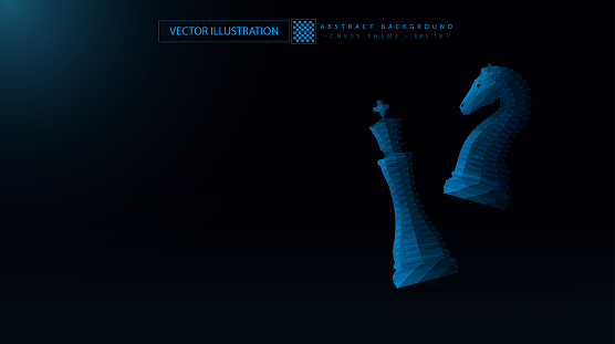 Background for the desktop on the topic of chess. One chess piece beats the second. The illustration is made in an abstract style. Can be used for business presentations and other things.