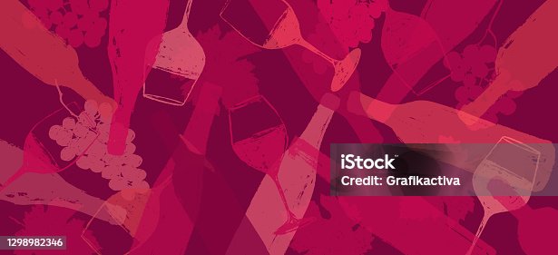 istock background illustration for wine designs. Handmade drawing of wine glasses and bottles. 1298982346
