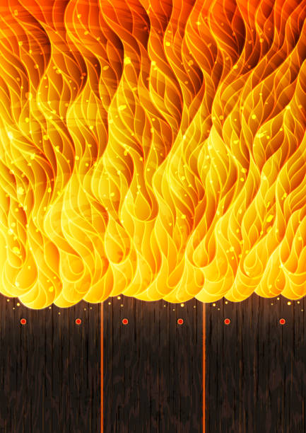 Background illustration with fire and burning wooden boards vector art illustration