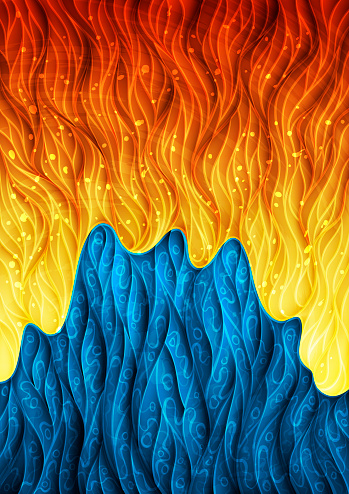 Background illustration with fire and water elements