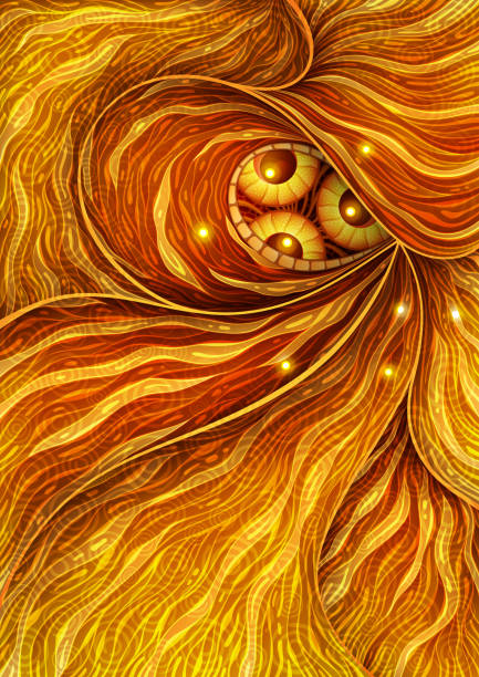 Background illustration with fire monster eye vector art illustration