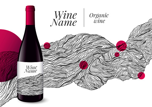 background illustration with grape stump lines. Wine strain silhouette.