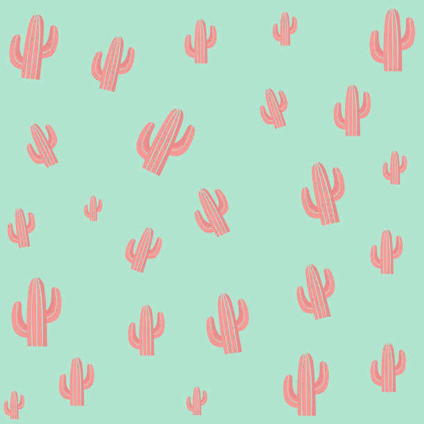 Background of pink cacti on green background Background of pink cacti on green background cactus patterns stock illustrations