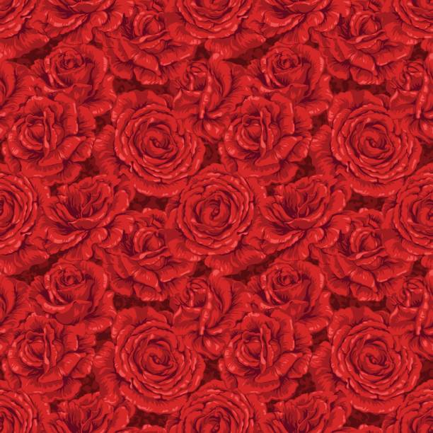 Background of seamless red rose pattern vector art illustration