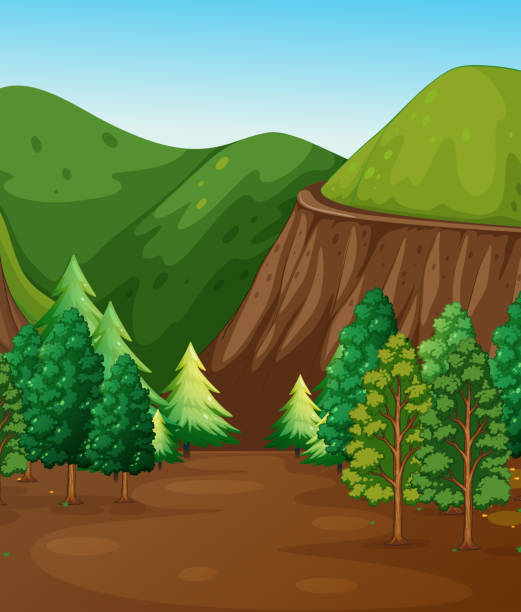 Background scene with forest and mountains illustration