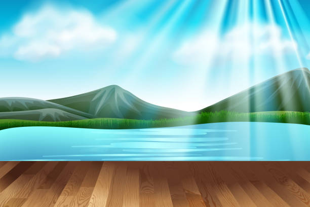 Background scene with lake and mountains Background scene with lake and mountains illustration river clipart stock illustrations