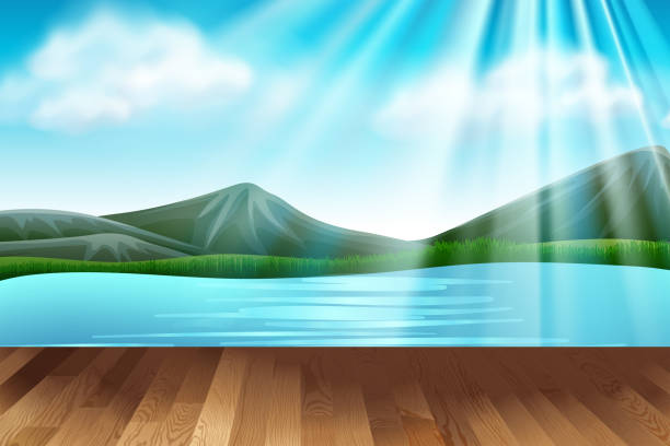 Background scene with lake and mountains illustration