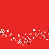 Winter background with snowflakes on a red background. Vector, seamless pattern
