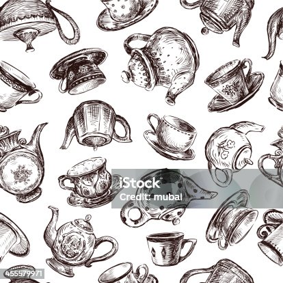 istock background with cups and teapots 455579971