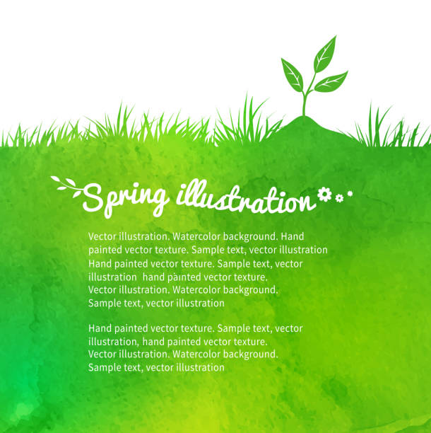 Background with growing sprout. Watercolor vector background with growing sprout. grass backgrounds stock illustrations