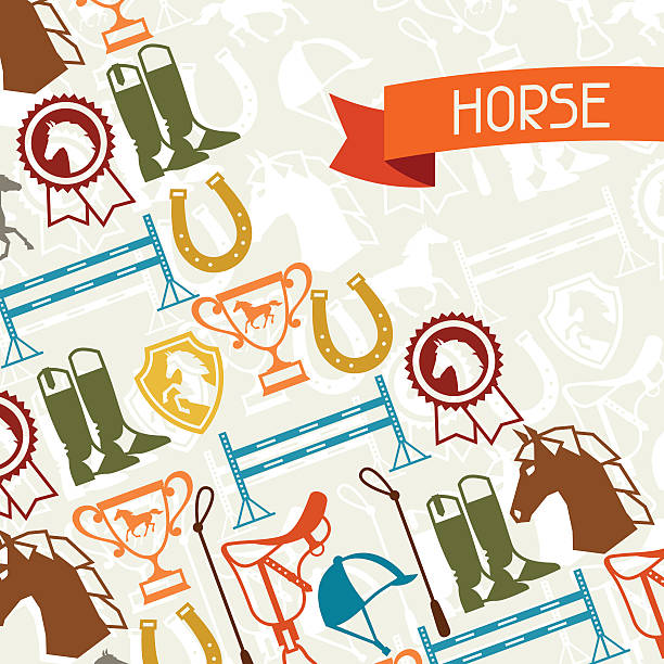Background with horse equipment in flat style. Background with horse equipment in flat style. horse borders stock illustrations