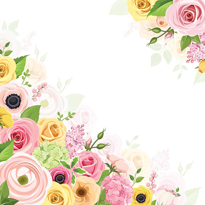 Background with pink, orange and yellow flowers. Vector illustration.