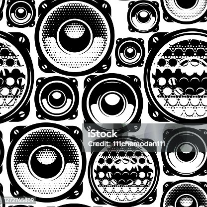 istock Background with speakers. Seamless pattern for design. Monochrome illustration 1272765809