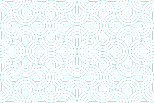 Backgrounds pattern seamless geometric white circle abstract and green aqua line vector design. Pastel color background. vector art illustration