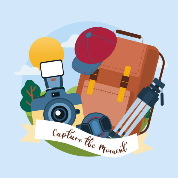 backpacking travel photography vector vector art illustration
