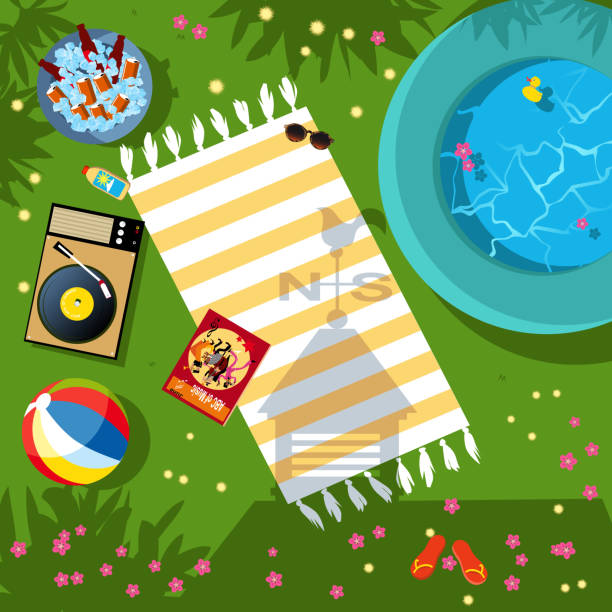 ilustrações de stock, clip art, desenhos animados e ícones de backyard vacation spot - beach towel