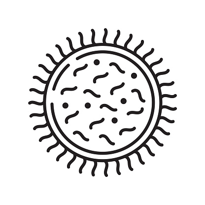 Bacteria, virus icon in line, outline style. Viral infection, amoeba, infusoria simple sign for app, web. Colony of bacteria, microbe on Petri dish illustration.