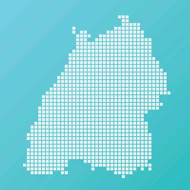 Baden-Wurttemberg Map Basic Square Pattern Turquoise Basic square pattern vector map of Baden-Wurttemberg in Germany. Carefully built with white squares on a turquoise background. The colors in the .eps-file are ready for print (CMYK). Included files are EPS (v10) and Hi-Res JPG (3472 x 3472 px). baden württemberg stock illustrations