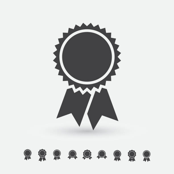 Badge with ribbons icon Vector set, simple flat design award icon stock illustrations