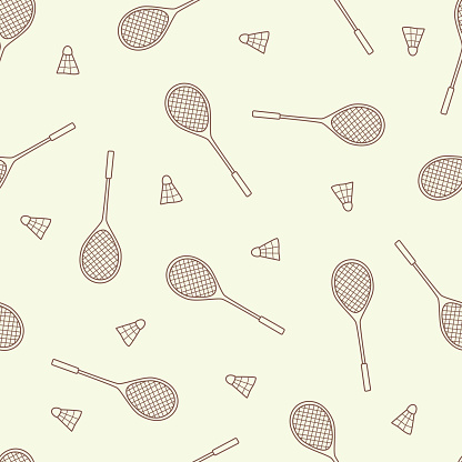 Badminton play seamless pattern. Vector background racket and shuttlecock.