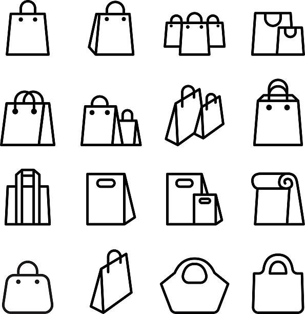 씬 라인 스타일로 설정된 가방 아이콘 - 쇼핑백 stock illustrations
