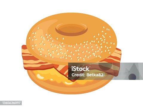 istock Bagel with bacon and scrambled eggs icon vector 1365636097