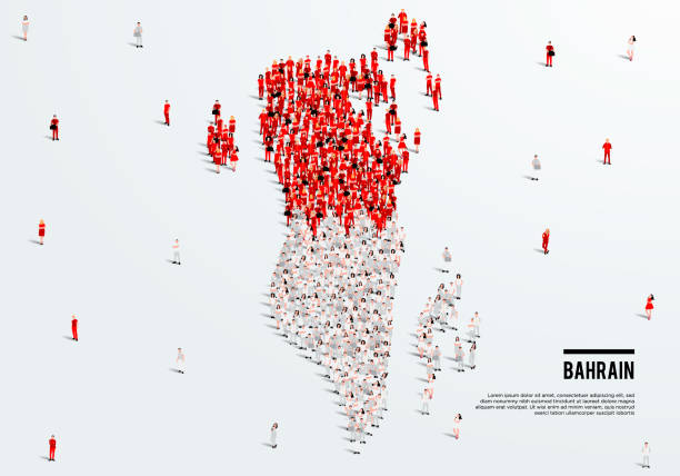 Bahrain Map and Flag. A large group of people in the Bahrain flag color form to create the map. Vector Illustration. vector art illustration
