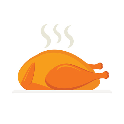 Baked chicken isolated on white background. Vector illustration.