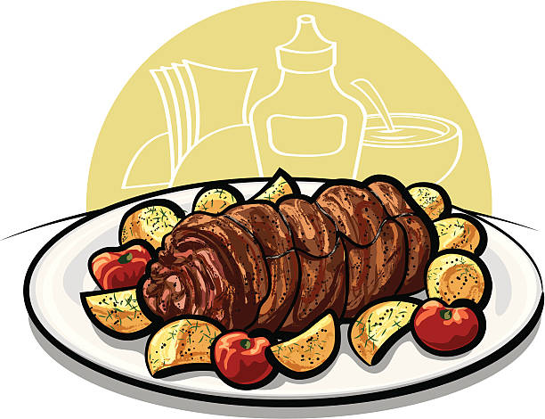 ilustraciones, imágenes clip art, dibujos animados e iconos de stock de pastel de carne casero - meatloaf