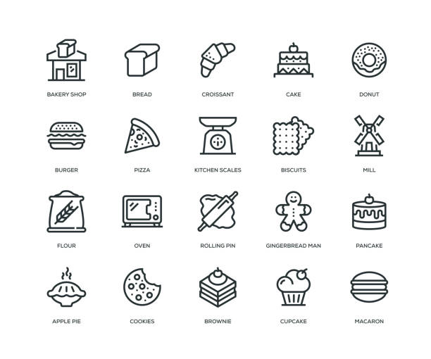 Bakery Icons - Line Series Bakery Icons - Line Series turkey cupcake stock illustrations