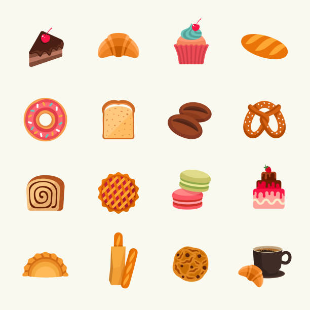 Bakery icons Bakery goods vector illustration set baked pastry item stock illustrations
