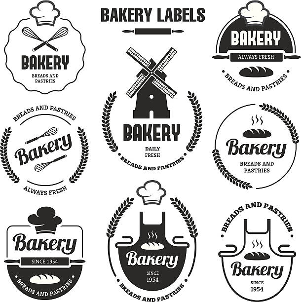 Bakery labels 1 Set of bakery labels and symbols 1 chef apron stock illustrations