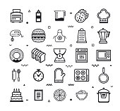 Bakery products and confectionery outline style symbols on white background. Line vector icons set for infographics, mobile and web designs.