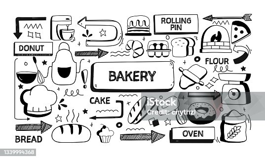 istock Bakery Related Doodle Illustration. Modern Design Vector Illustration for Web Banner, Website Header etc. 1339994368