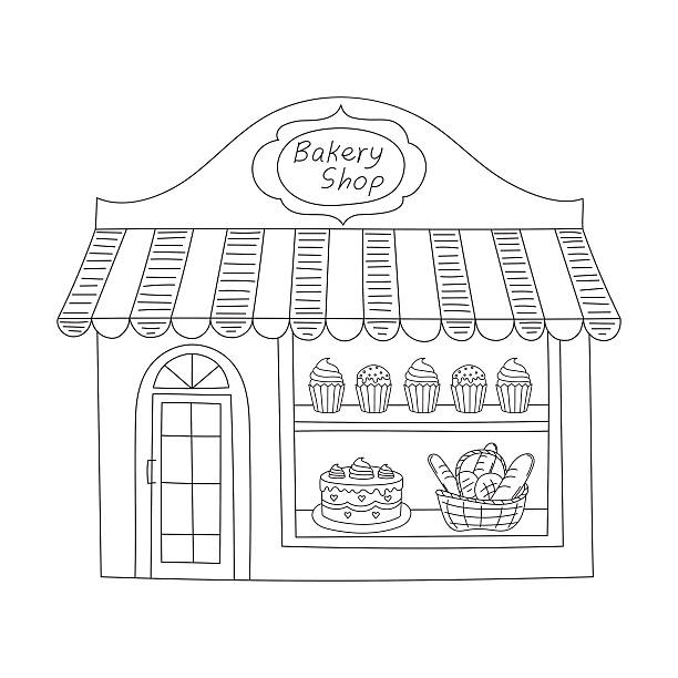 Bakery shop building vector illustration. Bakery shop building isolated on white background. Hand drawn doodle style vector illustration. bakery illustrations stock illustrations