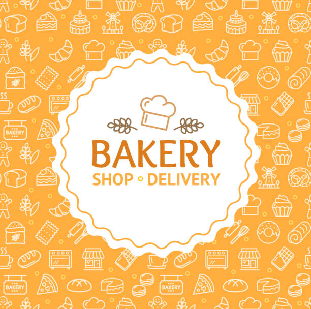 Bakery Signs Round Design Template Thin Line Icon Concept. Vector Bakery Signs Round Design Template Thin Line Icon Concept Banner Frame or Border for Text. Vector illustration kitchen borders stock illustrations