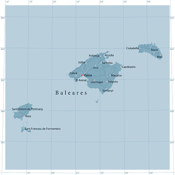 baleares vektor landkarte - ibiza stock-grafiken, -clipart, -cartoons und -symbole