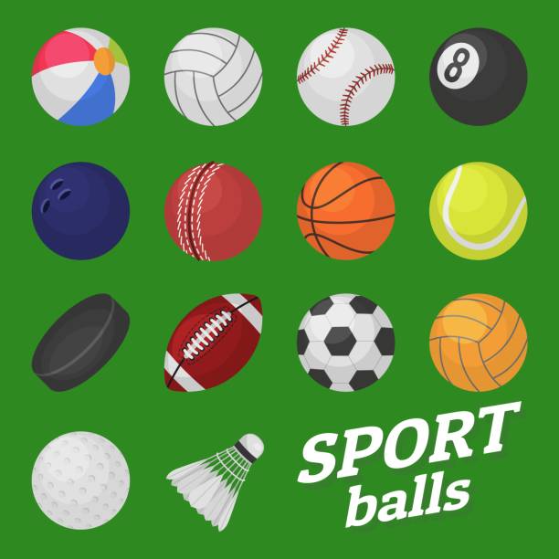 ilustraciones, imágenes clip art, dibujos animados e iconos de stock de juego de pelota. deporte y juegos de pelota de béisbol de voleibol de tenis de fútbol de hockey bambinton bolas de baloncesto colección de vectores - sports