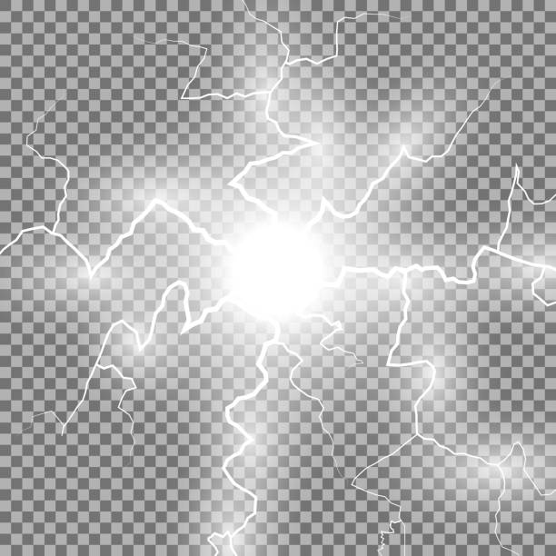 ball lighhtning, white color Lightning flash light thunder spark on transparent background. Vector ball lightning, white color plasma ball stock illustrations