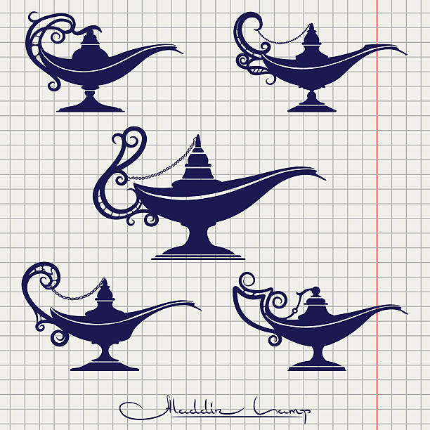 ilustrações de stock, clip art, desenhos animados e ícones de bola caneta desenho lâmpada de aladim - aladdin illustration