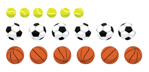 ilustrações, clipart, desenhos animados e ícones de 3d bola de tênis futebol de basquete futebol de basquete rotação ilustração vetor - beach tennis