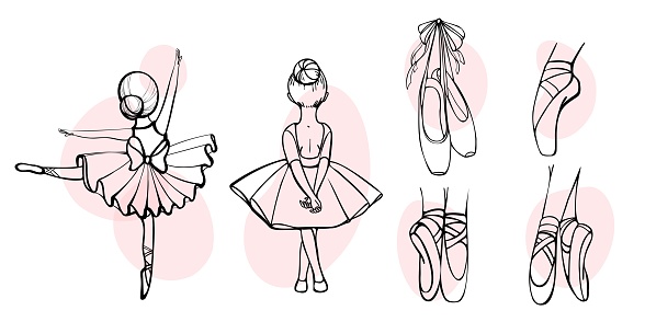 ballet set contour with ballerinas and pointe shoes.