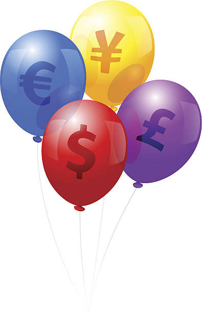 ilustrações de stock, clip art, desenhos animados e ícones de balões de moeda - notas euros voar