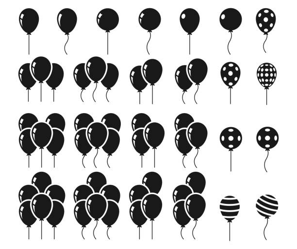 luftballons-icon-set - luftballons stock-grafiken, -clipart, -cartoons und -symbole