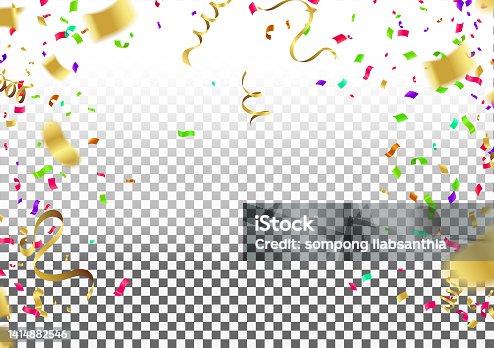 istock Balloons variety of colors vector illustration of  colored confetti, garlands and streamers on  background for party or carnival usage, Elements Fun Card 1414882546