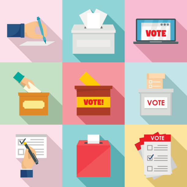 選票投票框投票圖示設置, 平面樣式 - 投票 插圖 幅插畫檔、美工圖案、卡通及圖標
